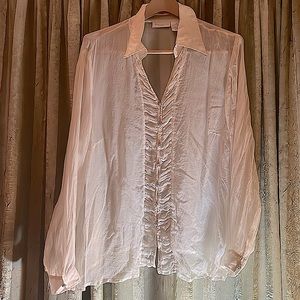 SOLD Worthington White Sheer Collared with Silver Crystal Buttons Blouse